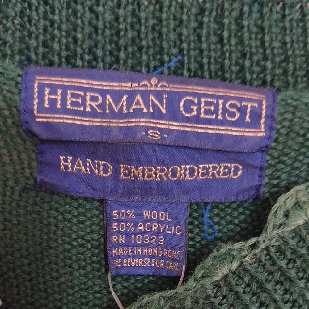 Herman Geist Green Sweater Deer Design Vintage Grandmacore Eclectic Cottagecore - Picture 7 of 14